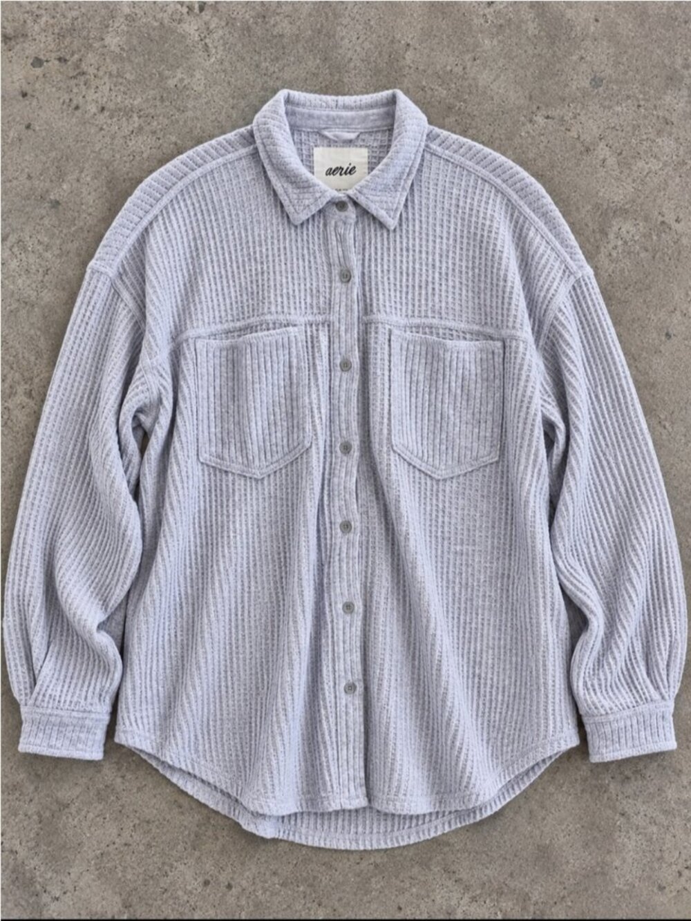 Aerie Waffle Knit Oversized Button Down Shirt Shacket Gray NEW